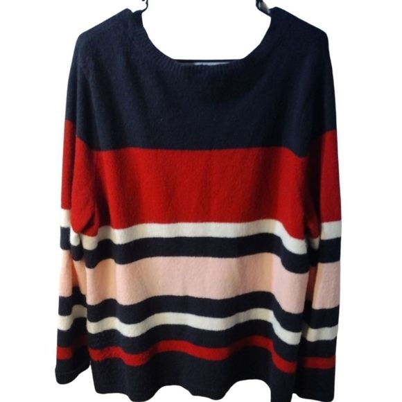 Croft & Barrow Block Sweater Red Navy Pink White Round Neck Like New Size XXL - Picture 5 of 14